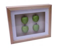 Cuadro con 4 manzanas verdes o rojas. Marco de madera natural Mod.2303 (21,8 x 27 cm)