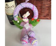 Corona de Pascua con Lentejuelas Adorno de Huevo y Conejo Anillo Puerta Puerta decoración Garland Adornos Colgantes para el hogar, al Aire Libre, Patio, Porche