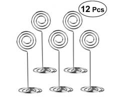 NUOBESTY 12pz. Lugar de la Tabla titulares de la Tarjeta número de la Mesa Soporte de la Mesa Foto Titular de la Foto Alambre Titular menú memo Clips para favores de la Boda (Plata)