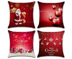 HuifengS Feliz Navidad y próspero año Nuevo Fundas de cojín de algodón Fundas de Almohada de Lino Sofa Decoración de casa Throw Pillow Case 4 Piezas, 45 x 45 CM
