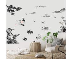 ufengke Pegatinas de Pared Pintura En Tinta Paisaje Vinilos Adhesivos Pared Árbol Montaña Decorativos para Habitación Dormitorio Sala de Estar Oficina
