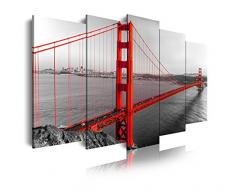 Dekoarte 181 - Cuadro moderno en lienzo 5 piezas XXL ciudad de san francisco puente golden gate , 200x3x100cm