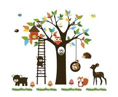 ufengke Pegatinas de Pared Animales del Bosque Vinilos Adhesivos Pared Árbol Búhos Decorativos para Habitación Infantiles Niños Bebé