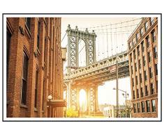 Panorama® Póster con Paspartú Brooklyn Bridge New York 30 x 21 cm | Impreso en Papel 250gr | Póster Pared | Cuadros Decoración Salón y Dormitorio | Póster Decorativos