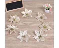 6 Piezas Purpurina Flor Artificial De Árbol De Navidad, Adornos Del Árbol De Navidad, Purpurina, Oro Flor De Pascua, 13Cm(5.1")