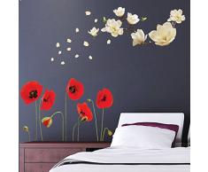 Walplus pared pegatinas Magnolia con de flores de amapolas extraíble adhesivo decorativo para murales nursery restaurante Cafe Hotel Edificio oficina decoración del hogar