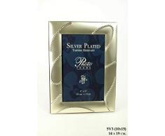 CAPRILO. Set de 2 Marcos de Fotos Decorativos de Metal Adornos Bolas Plata. Portarretratos. Portafotos, Regalos Originales de Comunión y Bautizos. Decoración Hogar. Foto 10 x 15 cm. IB 7