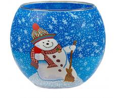 HIM Snowman CC21 - Portavelas candelabros de cristal, 9 x 11 cm, color multicolor