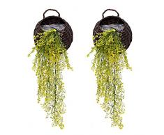 Colgante Artificial Plantas de Vid, Pack de 2 Piezas Artificial Hiedra Falsos Plantas Flores Verdor para jardín decoración de la Pared, Amarillo