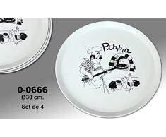 Supernova Decoracion-Set 4 platos para pizza decorados con dibujos y palabra "PIZZA" . Medidas 30 cm