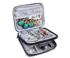Teamoy Joyero Caja para Joyas Estuche de Joyería Bolsa de Viaje Organizador para Collares,Pulseras,Pendientes,Anillos,Cadenas,Puntos púrpuras(Sin Accesorios)