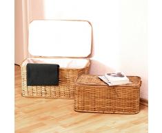 Juego de 2 baúles de Relaxdays; trenzados en ratán, rectangulares, altura x anchura x profundidad:26 x 50 x 29,5 cm. Apilables con forro interior extraíble lavable, aprox. 28 l; fabricados en ratán transpirable y decorativo.,