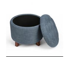 Taburete Silla Sofa de Almacenaje Cesto Cubo Caja para Almacenamiento con Patas de Madera en Color Azul Oxford