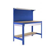 Banco de trabajo BT3 con cajón Simonwork Azul/Madera Simonrack 1445x910x610 mms - Mesa de trabajo - Banco para taller 400 Kgs de capacidad por estante