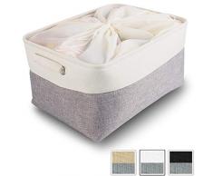 Mangata Cestas de almacenaje Grandes, Caja almacenaje Tela de Lona con Asas para Ropa, estantes, Juguetes (Plegable, Gris Blanco,Extra Grande)