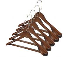 TRIXES Perchas de Madera de 5 Piezas - Trajes de Ropa Perchas - Elegante Roble Oscuro - Antideslizante - con Barra para Pantalones - Hombro Ancho - Gancho Giratorio - Color marrón -45cm