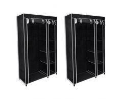 mewmewcat 2X Armarios Portátiles Plegable Practico Tela Acero Negro Mueble Ropero 110 x 45 x 175 cm