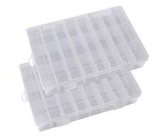 Ritte Ajustable Caja de Almacenamiento de Plástico con 24 Compartimentos para Joyas con Separadores Extraíbles Grifri Caja Grande Joyería Organizador Contenedor de Herramientas (Transparente)