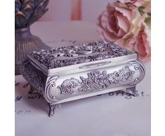 OUNONA - Joyero de metal tallado en rosa rectangular con anillo, organizador de anillos, caja de almacenamiento vintage para el día de la madre, regalo para mujeres y niñas