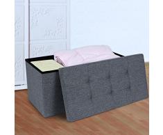 SONGMICS 76 x 38 x 38 cm Taburete Plegable para almacenaje Lino Gris Oscuro LSF47K