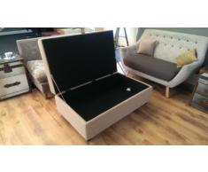 My-Furniture – LEON – Puf doble con arcón, grande de color beige, tapizado, plegable, con espacio de almacenamiento, tipo escabel - baúl