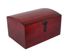 Creative Deco Rojo Grande Cofre Caja Madera | 34,5 x 25 x 19,2 cm | con Cierre de Metal y Tapa Redondeada | Decoración Decoupage Almacenaje de Documentos Objetos de Valor Juguetes