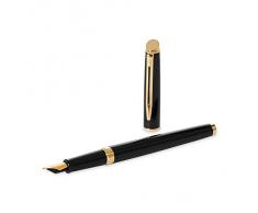 Waterman Hemisphere - Pluma estilográfica en caja de regalo (plumín chapado en oro de punta mediana), acabado en cromo lacado con detalles chapados en oro, color negro