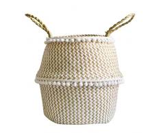 NUOBESTY Cesta de Mimbre Plegable Canasta para Almacenamiento de Ropa Juguete Maceta de Flores con Asas