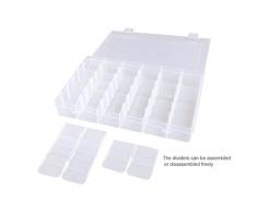 PIXNOR Portable 36-grid contenedor de almacenaje Caja de Organizador de joyas ajustable de plástico duro transparente funda extraíble con separadores