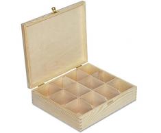 Creative Deco Grande Caja para Té Bolsita Madera | 12 Compartimentos | 29 x 25 x 7,5 cm | Varias Medidas Disponibles | con Tapa y Cerradura | Ideal para Decoupage, Decoración y Almacenaje