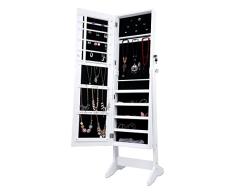 LANGRIA Espejo Joyero, Armario para Joyas, Lacado Blanco y Terciopelo Negro Interior, Regalo Ideal para los Cumpleaños y la Navidad (Sin Cajones)