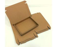 1 Pack de 25 Cajas de Cartón Automontables para Envíos. Caja de Color Marrón y tipo de Cartón Microcanal. Tamaño 39x28,5x5 cm. Fabricadas en España por Cartonajes Alboraya fabricante desde 1957