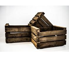 DECORANDO CON SAM Lote 3 Cajas Antiguas Envejecidas Vintage, Cajas Antiguas Tipo Fruta, Envejecido, Marrón, 50x36x32cm