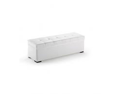Baúl arcón elevable tapizado en símil piel, puff taburete (130 cm, Blanco)