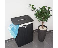 Relaxdays cesto ropa sucia de bambú, Plegable, Estrecho, Con tapa, 83 L, H x L x P: aprox. 65,5 x 43,5 x 33,5 cm, Negro