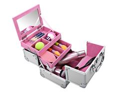 Buyi-World Cosmetic Case Beauty Case Organizador de maquillaje Organizador Cosméticos Beauty Multiuso Cajón con espejo Equipaje de mano para Meke Up 20 × 15.5 × 15.5cm (Plata-Rosa)