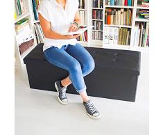 Relaxdays Banco plegable, Baúl de almacenaje, Cuero sintético, 38 x 114 x 38 cm, Negro