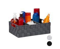 Relaxdays Cesta de almacenaje para baño, Neceser de maquillaje, Con asas, 10x32x21 cm. 1 Ud, Gris