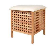 ts-ideen Cesta para la ropa taburete con cojín asiento de madera de nogal para baño pasillo sauna color marrón natural