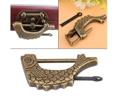 Cerradura en Forma de Pez Cerradura de Bronce Antiguo Candado Chino Viejo con Llave para Caja de Joyería Cajón 59 × 31mm