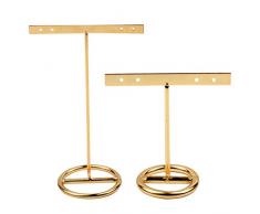 Cabilock 2 Piezas Pendientes de Moda Soporte de pie t-Ear Studs Expositor Organizador de Almacenamiento de Joyas tamaño s y l (Dorado)