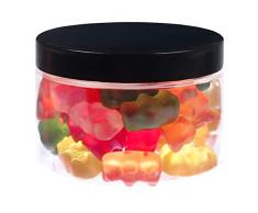 Bote de PET transparente, 150 ml, con tapa de plástico, negro, 10 unidades