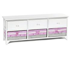 ts-ideen Aparador Blanco Estilo rústico con 3 cajones 3 cestas con Tela Color Rosa y Blanco