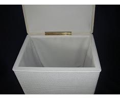 Rattan im Trend Cesta para la Colada pequeño Organizador para Ropa Asiento Taburete de ratán Color Blanco con Forro Acolchado Tapa