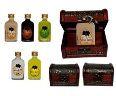 Lote de 10 Botellas de Licor Mini (Sabores a Elegir) en Baúl de Madera "Mapas" Clásico. Detalles de Bodas y Eventos.(8 cm. - 5 cl.)(9,5 x 6,5 cm.) (Arroz con Leche)