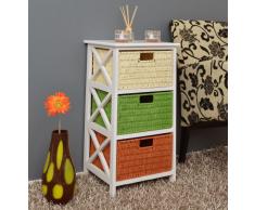 Cómoda mesa auxiliar blanca de 72 cm de alto para baño, pasillo, cocina, niños con tres cestas en ratán