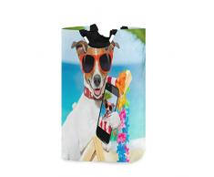 Mnsruu Summer Dachshund Cachorro Palma Hoja de la Colada Cesta de Almacenamiento Grande con Asas para cestas de Regalo, recámara, Ropa