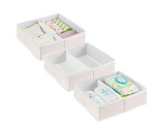 mDesign Juego de 3 Cajas para almacenar Ropa, Cosas de bebé, etc. – Organizador de cajones de Tela para Cuarto Infantil – Cesta organizadora para armarios con 2 Compartimentos – Color Crema/Blanco