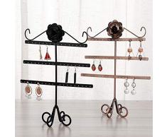 Chytaii Soporte de Exhibición de Joyería Estante de Pendiente Estante de Joyería Soporte Joyas Organizador de Pendientes Soporte Joyas Metal Regalo para Mujer Tres Pisos con Flor 24 * 30cm