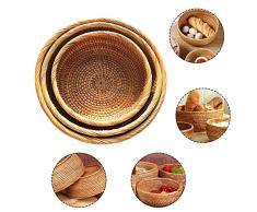 3PCS / Set Natural trenzado a mano trenzado Seagrass Rattan rústico rústico anidando cestas de mimbre, frutero cesta de almacenamiento de dulces bandeja de comida